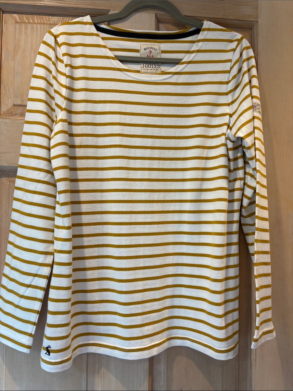 NWT Joules White & Mustard Striped Long Sleeve Top Size 10